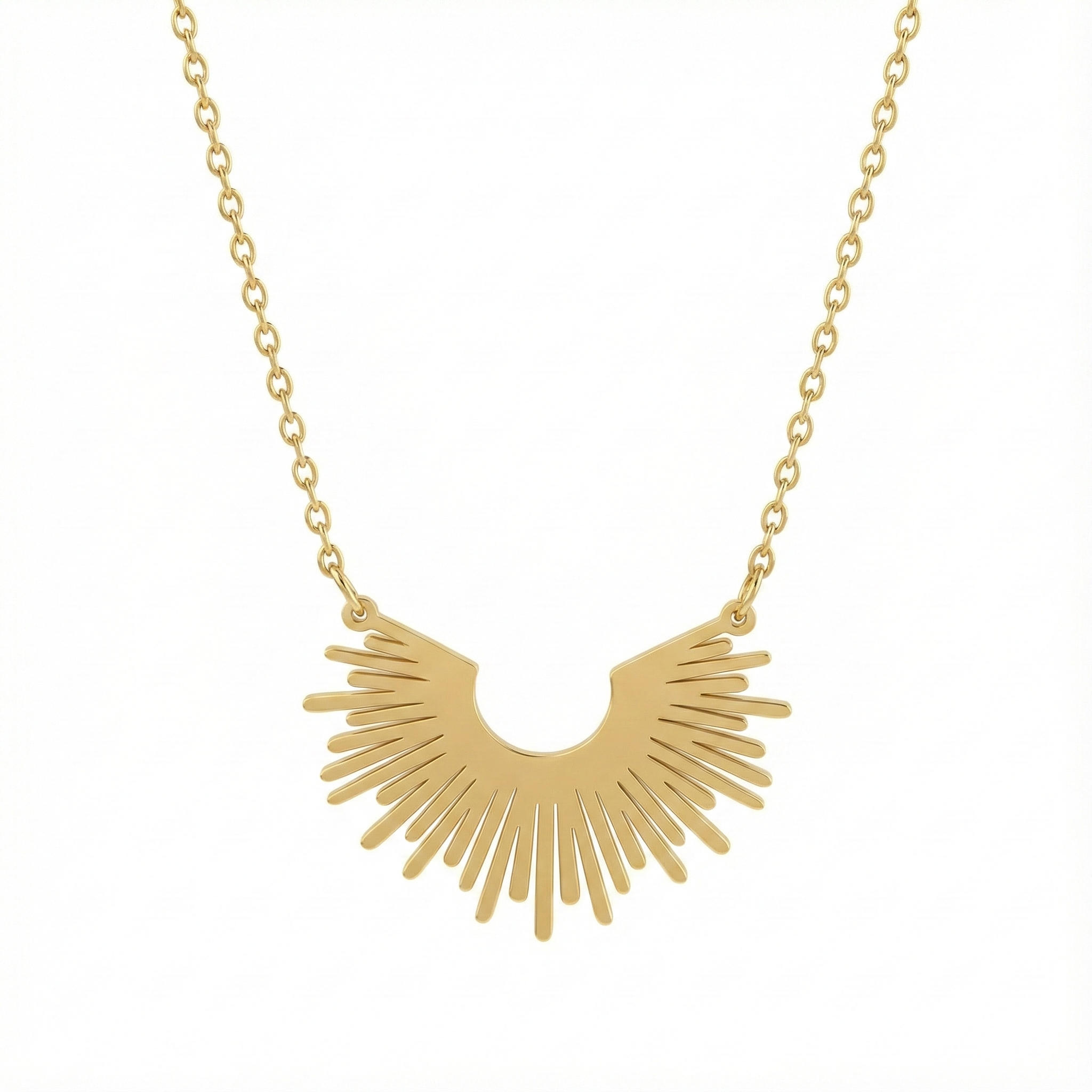 collier acier inoxydable doré rayons du soleil vue large